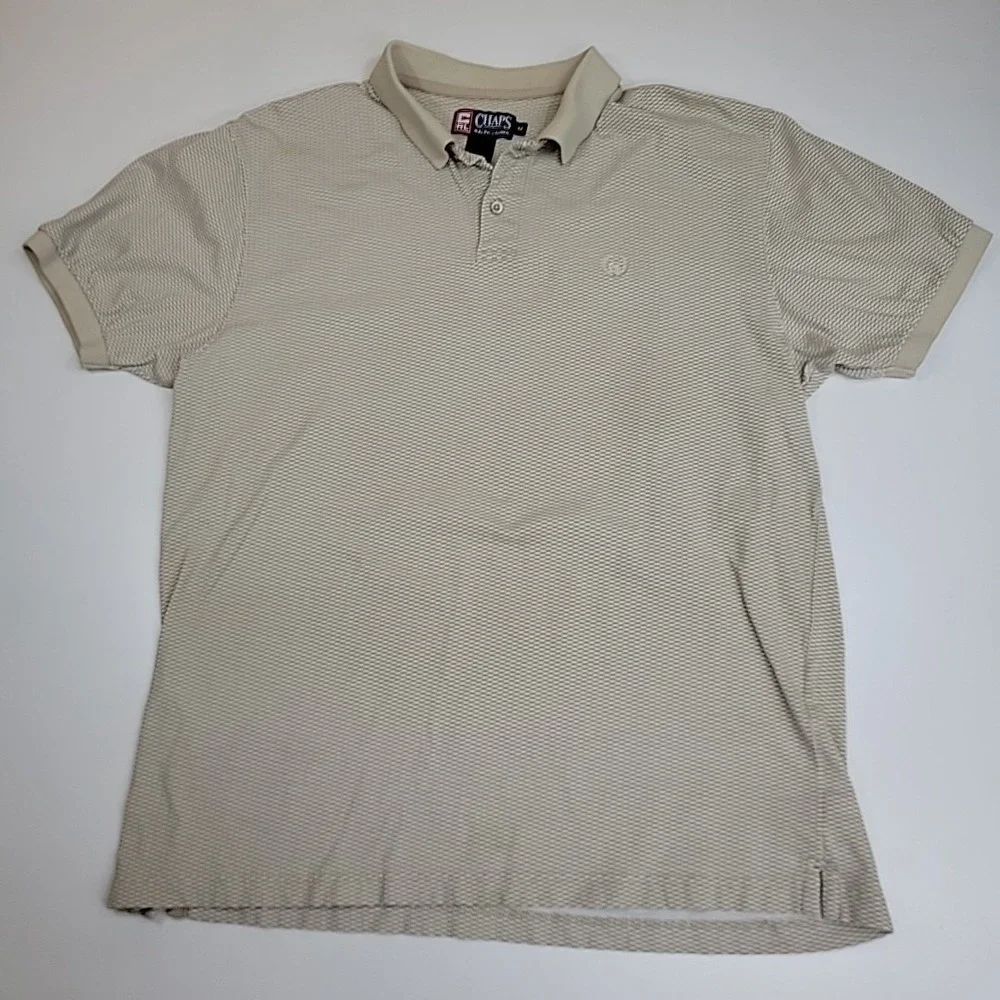 Vintage Chaps‎ Ralph Lauren Polo Shirt Mens Medium Beige Check Golf Casual